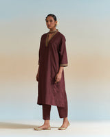 EMBROIDERED TUNIC TROUSER SET- WINE