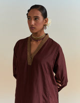 EMBROIDERED TUNIC TROUSER SET- WINE