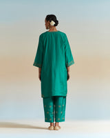 EMBROIDERED TUNIC TROUSER SET- EVERGREEN