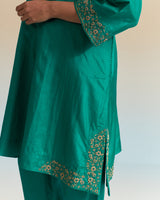 EMBROIDERED TUNIC TROUSER SET- EVERGREEN