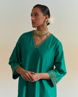 EMBROIDERED TUNIC TROUSER SET- EVERGREEN