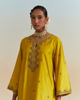 EMBROIDERED TUNIC TROUSER SET- MUSTARD