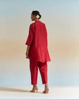 EMBROIDERED TUNIC TROUSER SET- DEEP RED