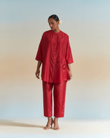 EMBROIDERED TUNIC TROUSER SET- DEEP RED