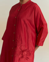 EMBROIDERED TUNIC TROUSER SET- DEEP RED