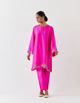 EMBROIDERED TUNIC TROUSER SET- FUCHSIA