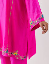 EMBROIDERED TUNIC TROUSER SET- FUCHSIA