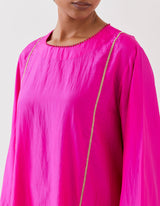 EMBROIDERED TUNIC TROUSER SET- FUCHSIA