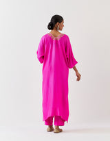 EMBROIDERED KAFTAAN TROUSER SET- FUCHSIA
