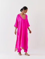 EMBROIDERED KAFTAAN TROUSER SET- FUCHSIA