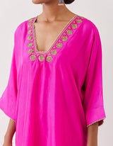 EMBROIDERED KAFTAAN TROUSER SET- FUCHSIA