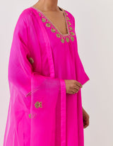 EMBROIDERED KAFTAAN TROUSER SET- FUCHSIA