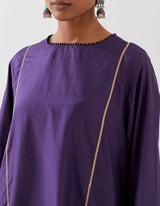 EMBROIDERED TUNIC TROUSER SET- GRAPE PURPLE/FUCHSIA