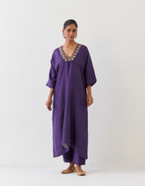 EMBROIDERED KAFTAAN TUNIC TROUSER SET- GRAPE
