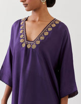EMBROIDERED KAFTAAN TUNIC TROUSER SET- GRAPE