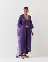 EMBROIDERED KAFTAAN TUNIC TROUSER SET- GRAPE