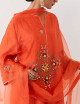 HAND EMBROIDERED DUPATTA- RUST ORANGE