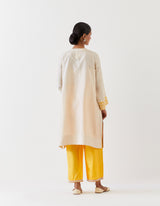 EMBROIDERED TUNIC TROUSER SET- CHAMPAGNE/MANGO YELLOW