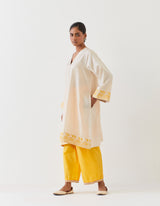 EMBROIDERED TUNIC TROUSER SET- CHAMPAGNE/MANGO YELLOW