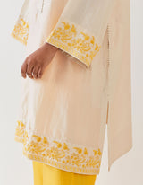 EMBROIDERED TUNIC TROUSER SET- CHAMPAGNE/MANGO YELLOW