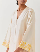 EMBROIDERED TUNIC TROUSER SET- CHAMPAGNE/MANGO YELLOW