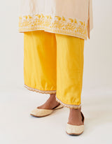 EMBROIDERED TUNIC TROUSER SET- CHAMPAGNE/MANGO YELLOW