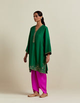 EMBROIDERED TUNIC TROUSER SET- GREEN/FUSCHIA