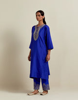 EMBROIDERED TUNIC TROUSER SET- COBALT BLUE