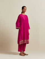 EMBROIDERED TUNIC TROUSER SET- FUSCHIA