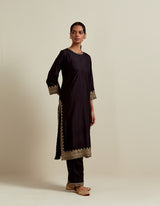 EMBROIDERED TUNIC TROUSER SET- BLACK