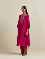 EMBROIDERED TUNIC TROUSER SET- FUSCHIA