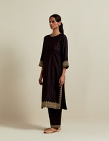 EMBROIDERED TUNIC TROUSER SET- BLACK