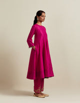 EMBROIDERED TUNIC TROUSER SET- FUSCHIA