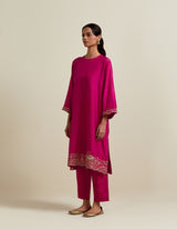 EMBROIDERED TUNIC TROUSER SET- FUSCHIA