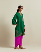 EMBROIDERED TUNIC TROUSER SET- GREEN/FUSCHIA