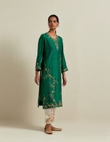 EMBROIDERED TUNIC TROUSER SET- GREEN/IVORY