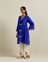 EMBROIDERED TUNIC TROUSER SET- COBALT BLUE/IVORY