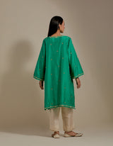 EMBROIDERED TUNIC TROUSER SET- GREEN/CHAMPAGNE