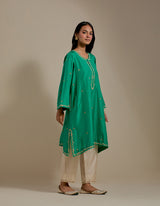 EMBROIDERED TUNIC TROUSER SET- GREEN/CHAMPAGNE