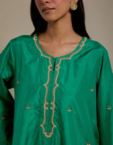 EMBROIDERED TUNIC TROUSER SET- GREEN/CHAMPAGNE