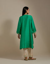 EMBROIDERED TUNIC TROUSER SET- GREEN/CHAMPAGNE