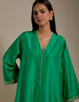 EMBROIDERED TUNIC TROUSER SET- GREEN/CHAMPAGNE