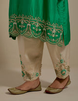 EMBROIDERED TUNIC TROUSER SET- GREEN/CHAMPAGNE