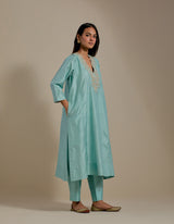 EMBROIDERED TUNIC TROUSER SET- AQUA