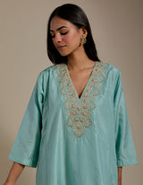 EMBROIDERED TUNIC TROUSER SET- AQUA