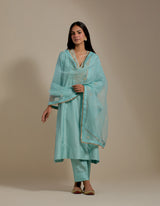 EMBROIDERED TUNIC TROUSER SET- AQUA