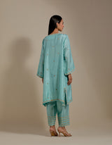 EMBROIDERED TUNIC TROUSER SET- AQUA