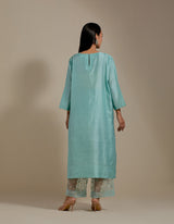 EMBROIDERED TUNIC TROUSER SET- AQUA