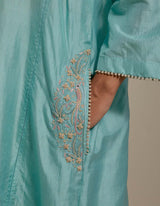 EMBROIDERED TUNIC TROUSER SET- AQUA