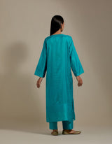 EMBROIDERED TUNIC TROUSER SET- TURQUOISE BLUE
